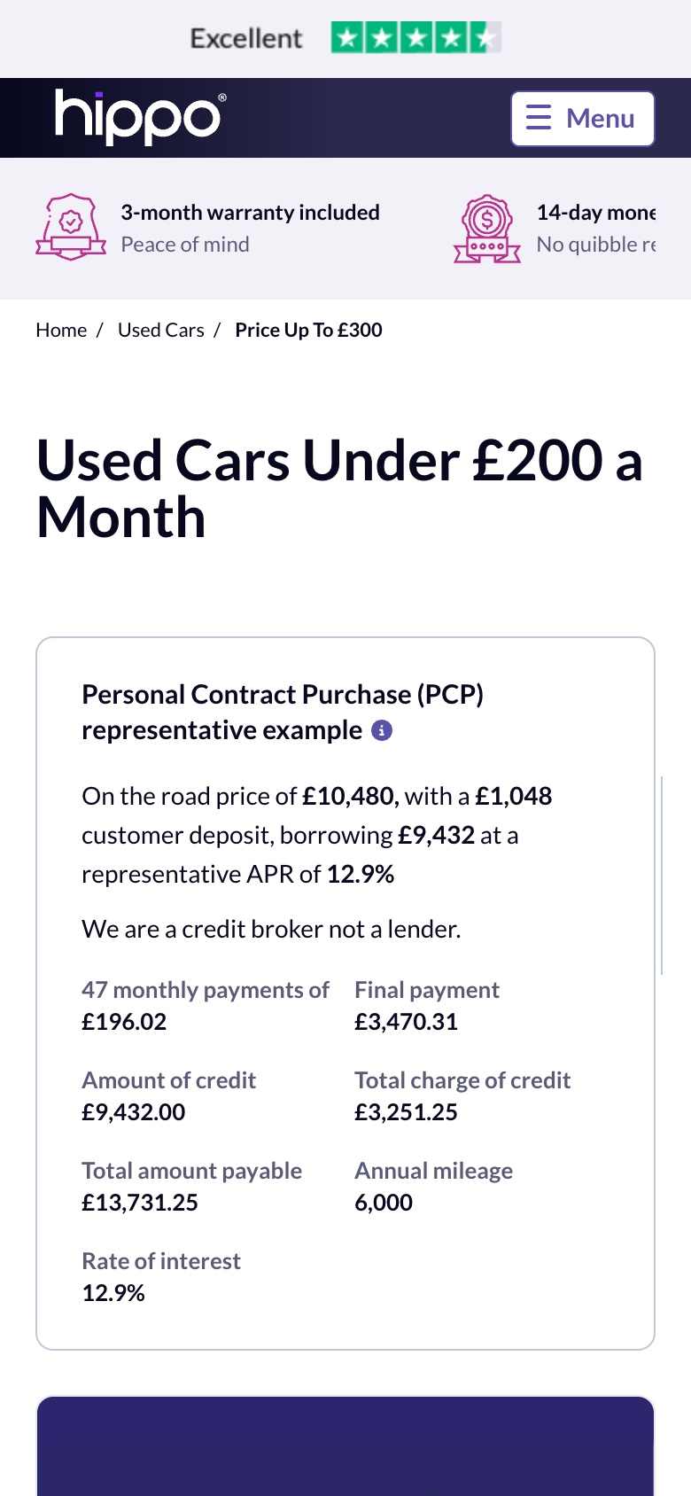 Used cars under a monthly budget on a phone