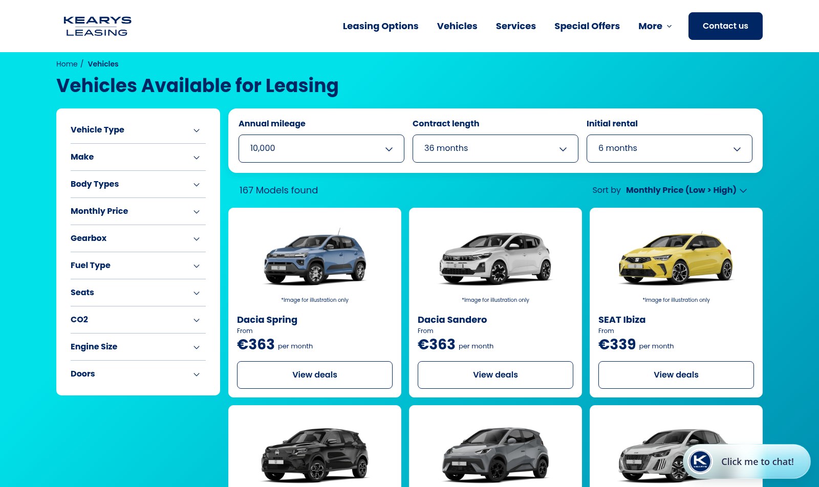 Kearys Leasing vehicle search, built on Autonomy