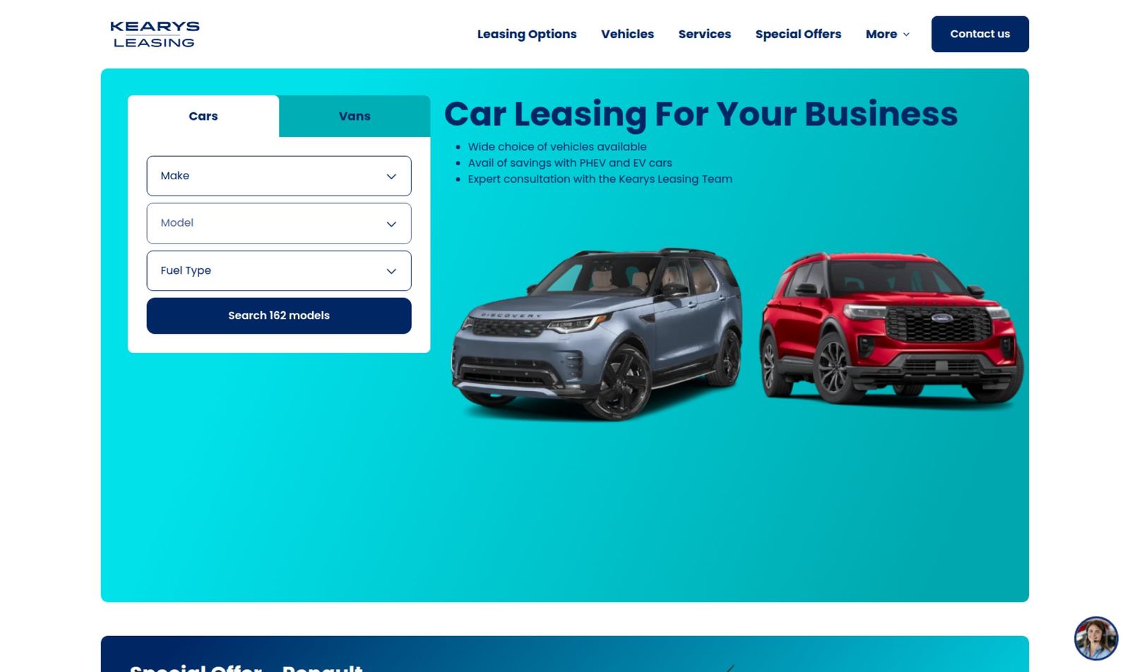 Kearys Leasing website
