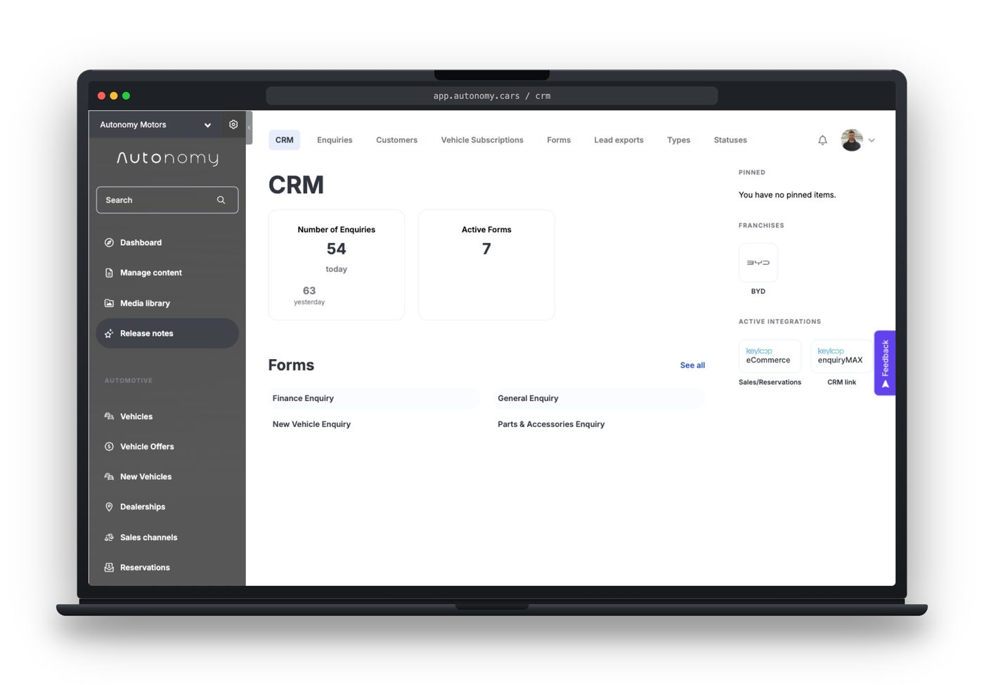 Lead engagement in the Autonomy CRM on a laptop