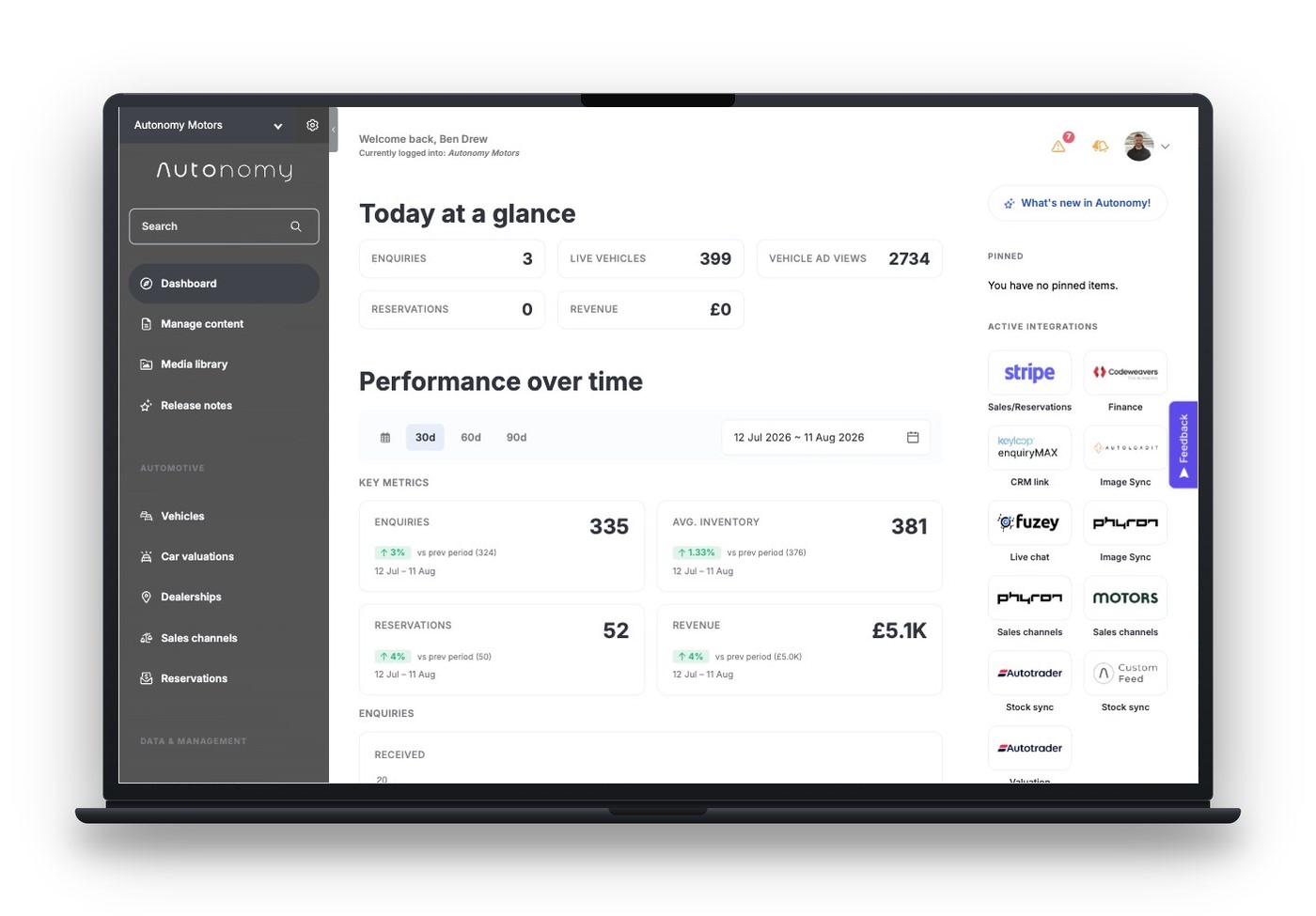 The Autonomy admin dashboard on a laptop